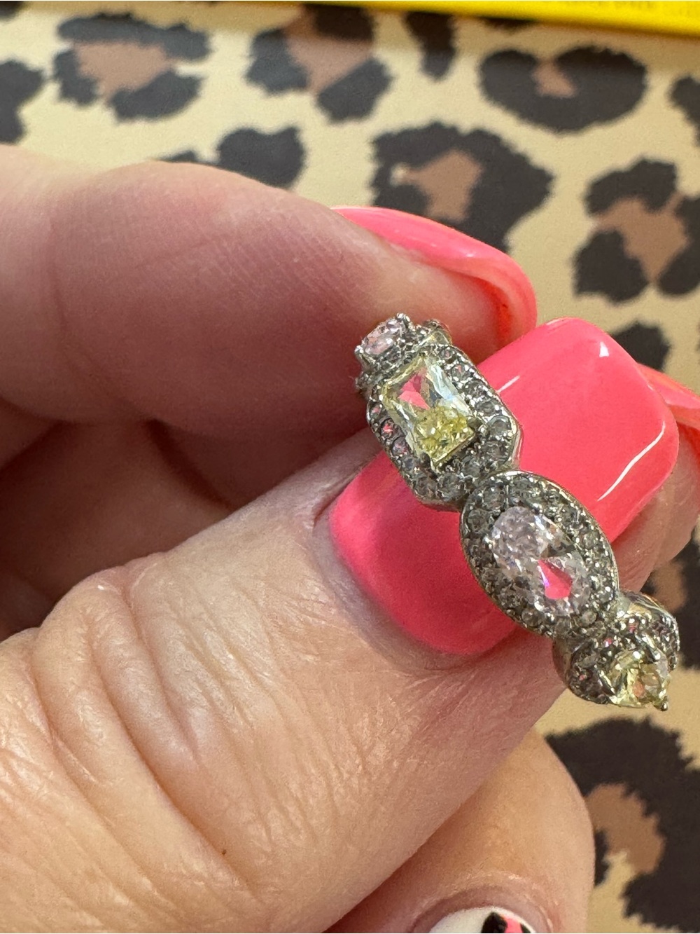 Sterling Silver Gemstone Yellow & Pink Stone Band